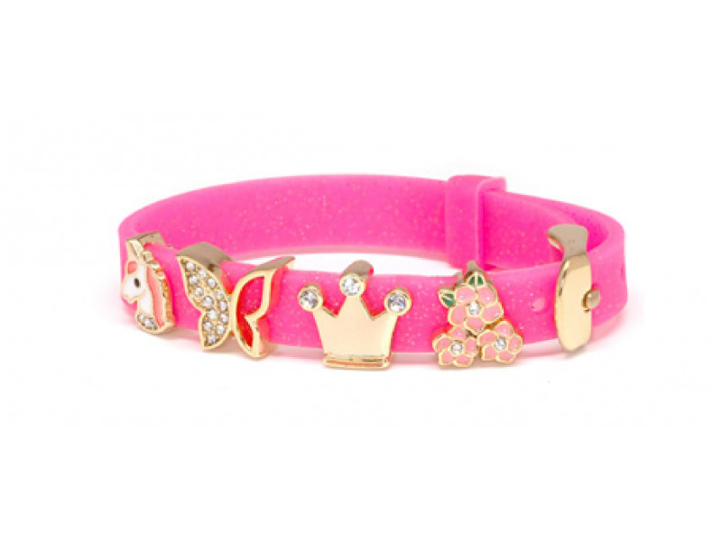 BIOJOUX BJB012 Bracelet In Silicone Color Glitter Deep Rose With 4 GP Charms 0031159