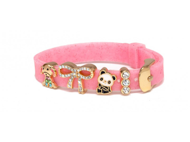 BIOJOUX BJB013 Bracelet In Silicone Color Glitter Light Rose With 4 GP Charms 0031160